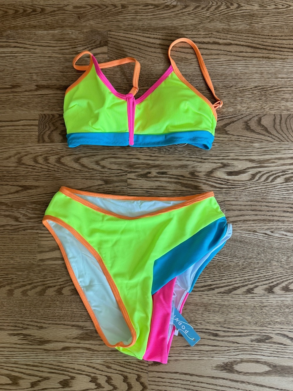 Popvil Neon Colorblock Bikini- Lime/Blue/Pink. Size small.